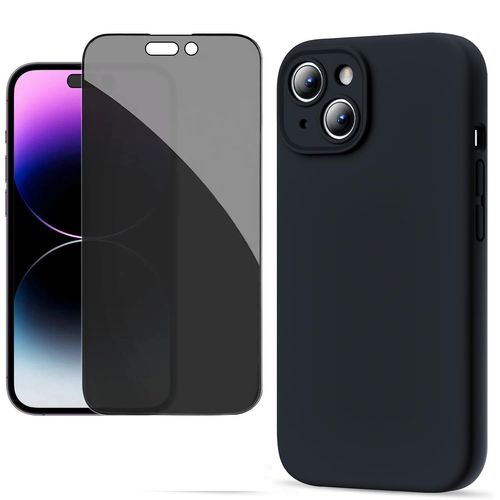 Coque Pour Iphone 15 - 1 Verre Trempé Anti Espion Coque Mat Souple Silicone Ultraslim Noir Hd
