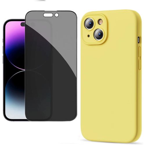 Coque Pour Iphone 15 - 1 Verre Trempé Anti Espion Coque Mat Souple Silicone Ultraslim Jaune Hd