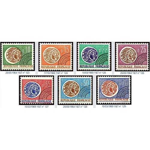 France 1964 / 69, Très Belle Série Complète Neuve** Luxe Timbres Préoblitérés Yvert Po 123, 124, 125, 126, 127, 128, 129 Type Monnaie Gauloise.