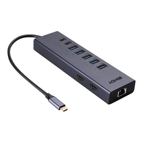 LINDY DST-Mini Duo - Station d'accueil - pour smartphone, tablette, ordinateur portable - USB-C / Thunderbolt 3 / Thunderbolt 4 - 2 x HDMI - GigE - 100 Watt
