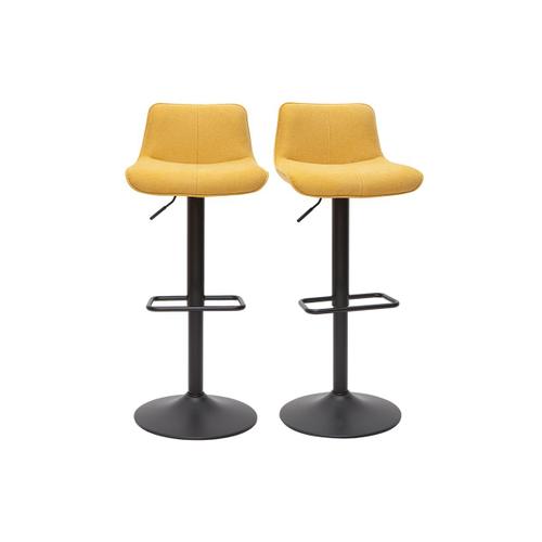 Tabourets De Bar Réglables Pivotants 360° En Tissu Effet Velours Texturé Jaune Moutarde Et Métal (Lot De 2) Boost