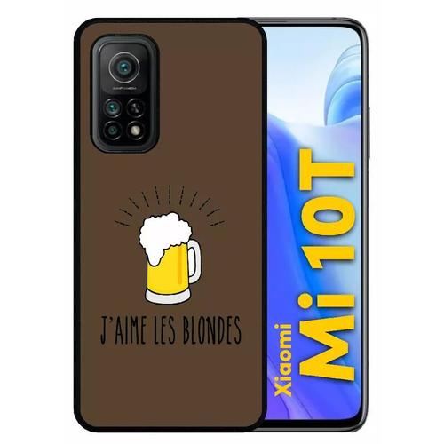 Coque Pour Xiaomi Mi 10t 5g - J Aime Les Blondes Biere Fond Brun - Silicone - Noir