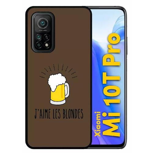 Coque Pour Xiaomi Mi 10t Pro 5g - J Aime Les Blondes Biere Fond Brun - Silicone - Noir