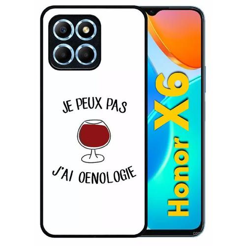 Coque Pour Honor X6 - Je Peux Pas J Ai Oenologie Vin Rouge Fond Blanc - Silicone - Noir