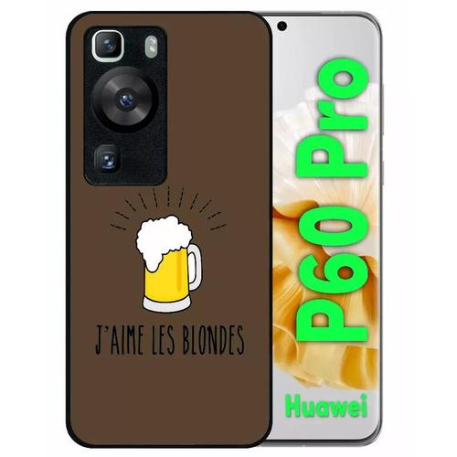 Coque Pour Huawei P60 Pro - J Aime Les Blondes Biere Fond Brun - Silicone - Noir