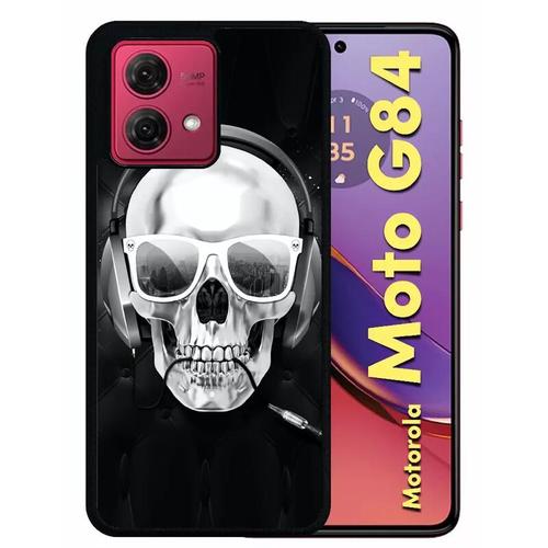 Coque Pour Motorola Moto G84 - Tete De Mort Swag Casque De Musique - Silicone - Noir