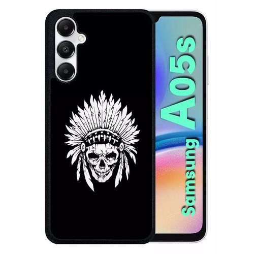 Coque Pour Galaxy A05s - Tete De Mort Coiffe Indienne Noir Et Blanc - Silicone - Noir