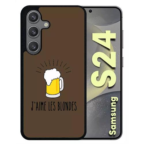 Coque Pour Galaxy S24 - J Aime Les Blondes Biere Fond Brun - Silicone - Noir