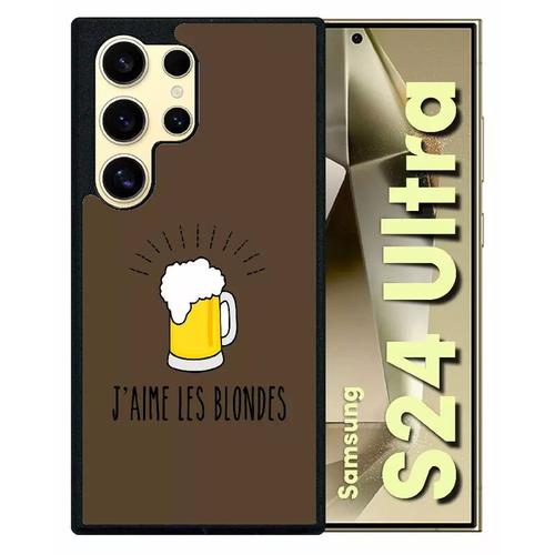 Coque Pour Galaxy S24 Ultra - J Aime Les Blondes Biere Fond Brun - Silicone - Noir