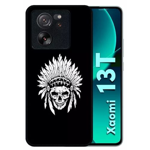 Coque Pour Xiaomi 13t - Tete De Mort Coiffe Indienne Noir Et Blanc - Silicone - Noir