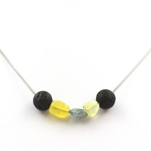 Collier Perles Lave 8 Mm + Opale Jaune D'australie + Apatite Du Brésil Chaine En Acier Inoxydable.