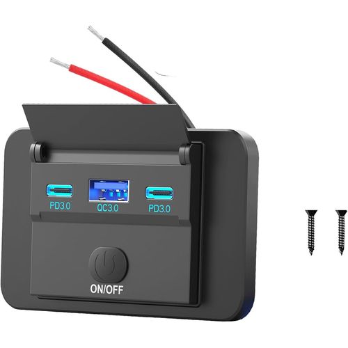 78w Prise Usb 12v Montage En Surface Lger Double Port Usb C 30w Et Qc3.0 18w Pour Voiture,Panneau Chargeur Remplacement Pour Allume-Cigarette U-S-B 12 Volts Avec Interrupteur Pour Bus Marine Moto