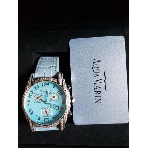 Rare Montre Diamant 3.5ct Aquamarin Four Seasons Bleue - Diamants Véritables Certificats