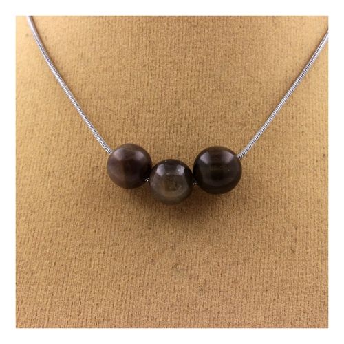 Collier 3 Perles Saphir De Mogok, Birmanie, Myanmar 8 Mm Chaine En Acier Inoxydable.
