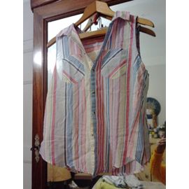 Chemise Sans Manches Rayée Colorée 40 L Vintage Années 90 Creeks.