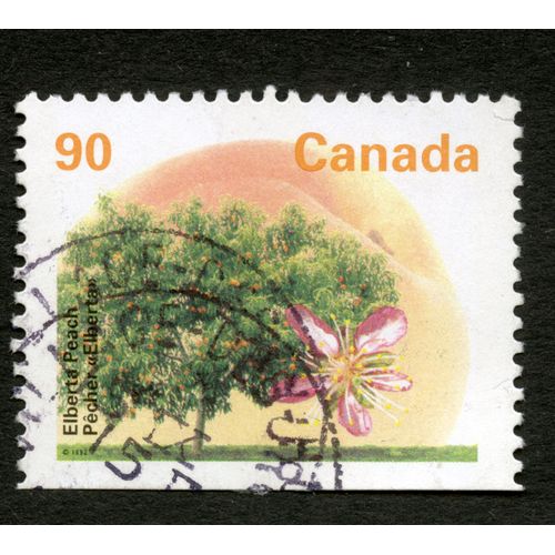 Timbre Oblitéré Canada, Elberta Peach, Pêcheur Alberta, 1992, 90