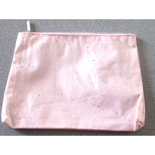 Trousse/pochette en tissu synthétique rose semé d'argenté- fermeture éclair- 21x16cm-pour ranger maquillage, petits objets ou trésors- Yves Rocher