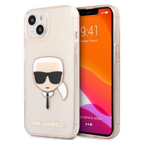 Karl Lagerfeld Coque Arrière Kars Head Silicone Glitter Iphone 13 Mini Transparent Dorée