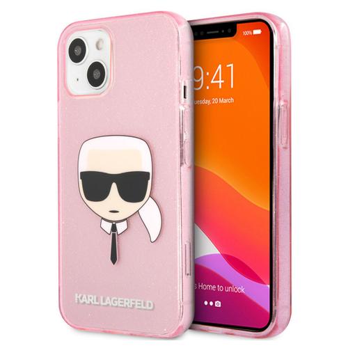 Karl Lagerfeld Coque Arrière Kars Head Silicone Glitter Iphone 13 Mini Transparent Rose