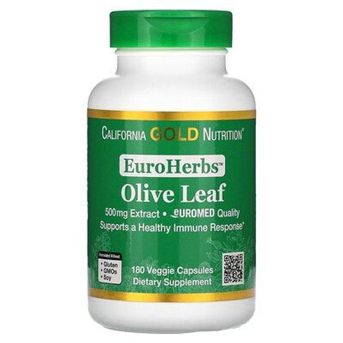 California Gold Nutrition Euroherbs, Extrait De Feuille D'olivier, Qualité Européenne, 500 Mg, 180 Capsules Végétales 