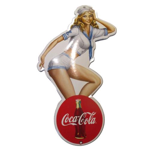 Mini Plaque Email Logo Coca Cola Bouteille Pin Up En Habit De Marin Tole Emaillée Deco