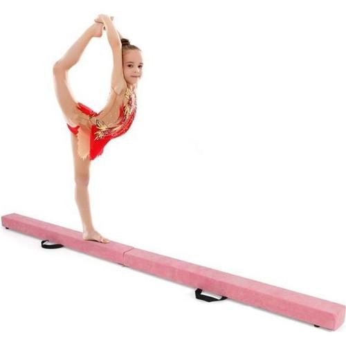 Poutre De Gymnastique Pliable Pour Enfants - Costway - Couverture En Daim Rose - 210cm - 70kg