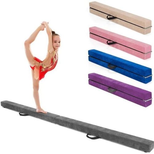 Poutre De Gymnastique Pliable Costway - Modèle Enfant - Couverture En Daim Gris - Capacité De Charge 70 Kg