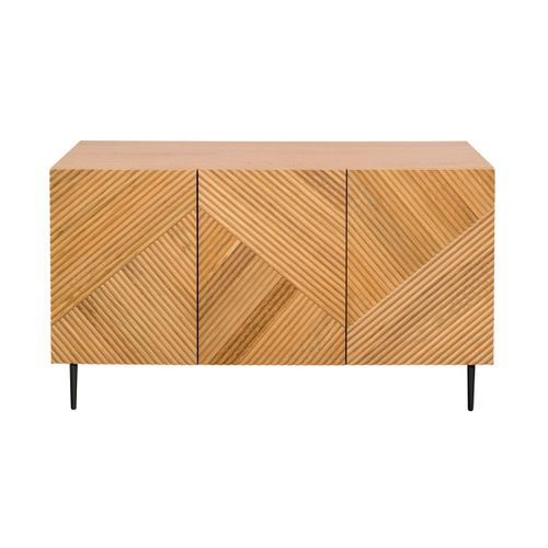 Buffet Design En Bois Clair Chêne Massf Gravé Et Métal Noir 3 Portes L135 Cm Archipel