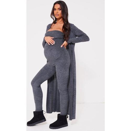 Maternité Gilet De Grossesse Long En Maille Éponge Texturée Gris Foncé, 38