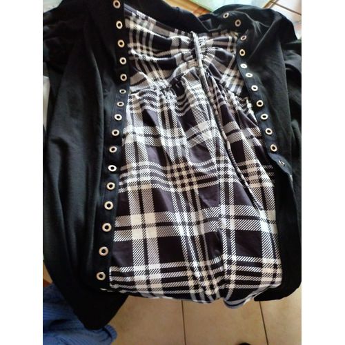 Haut Patchwork Carreaux Noir Manches 3/4