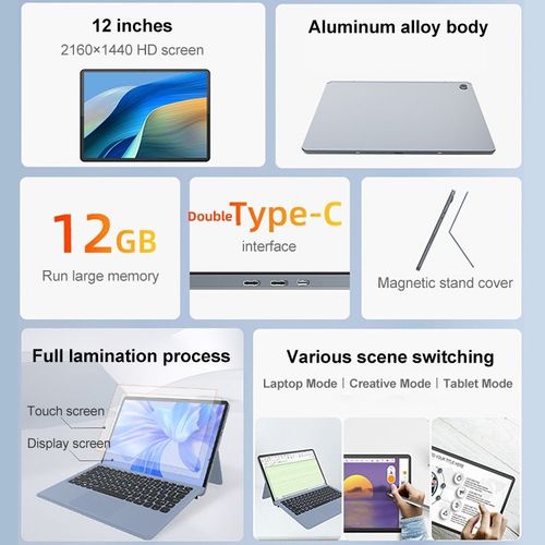 Tablette Windows 11 Grand Écran 12 Pouces 12GB RAM 256GB ROM Quad Core + SD 128Go YONIS