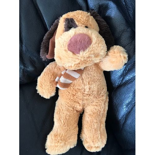 Doudou Peluche Chien Marron Écharpe Marron Beige 30cm Famosa 