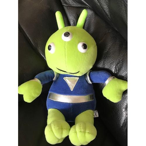 Peluche Doudou Alien Vert Trois Oeils Tenue Bleu Et Gris  Pms 25cm