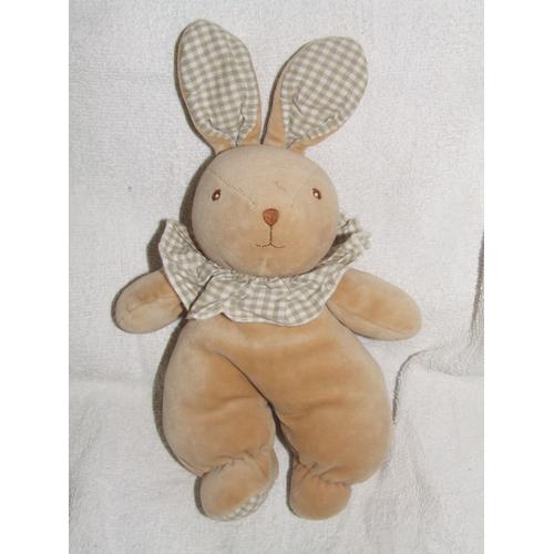 Lapin Ajena Marron Beige Oreilles Col Vichy Grelot