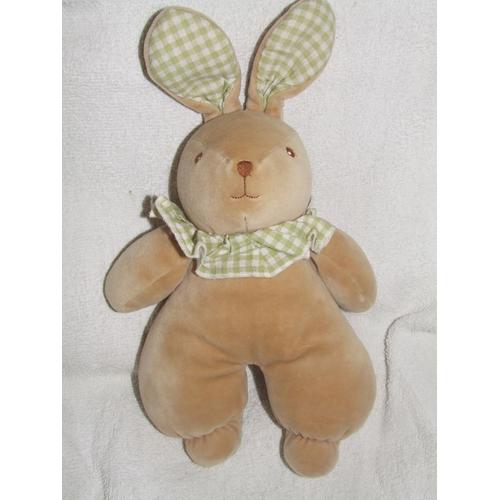 Lapin Ajena Marron Beige Col Oreilles Vichy Vert Grelot