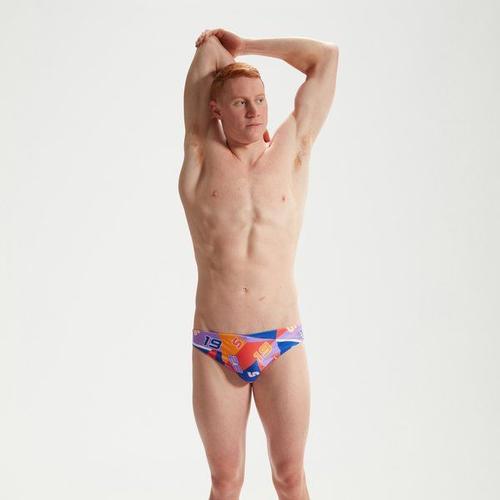 Slip De Bain Club Training Homme 5 Cm Allover Digital Bleu/Violet/Rouge