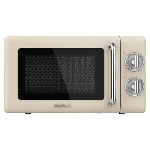 Cecotec Micro-Ondes Mécanique Proclean 3010 Retro Beige. 20 L, 700 W en 6 niveaux, minuterie jusqu'à 30 minutes, mode dégivrage, design vintage en beige, finitions en acier.