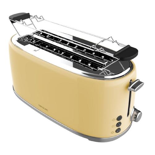 Cecotec Toast&Taste 1600 Retro Double Beige 4-Slice Toaster. 1630 W, 2 Wide and Long Slots of 3.8 cm, Stainless Steel, Upper Heating Rods, Adjustable Power, Crumb Tray