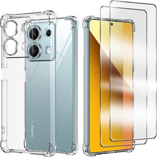 Coque Pour Xiaomi Redmi Note 13 Pro 5g - 2 Vitres Verre Trempé Coque Antichocs Silicone Transparent