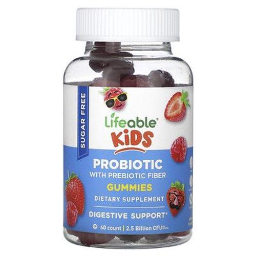 Lifeable Gommes Probiotiques Aux Fibres Probiotiques Pour Enfants, Baies, Sans Sucre, 2,5 Milliards D'ufc, 60 Gommes