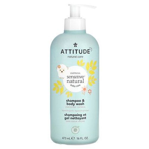 Attitude Bébé, Soin Naturel À L'avoine, Shampooing Et Gel Douche, Non Parfumé, 473 Ml 