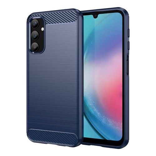 Coque Pour Samsung Galaxy A24 4g / A25 4g / 5g - Housse Etui Silicone Gel Carbone + Film Ecran - Bleu Fonce