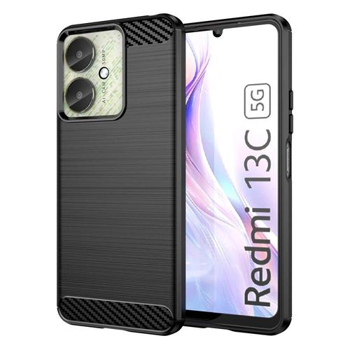 Coque Pour Xiaomi Redmi 13c / Poco C65 / Poco M6 5g - Housse Etui Silicone Gel Carbone + Verre Trempe - Noir