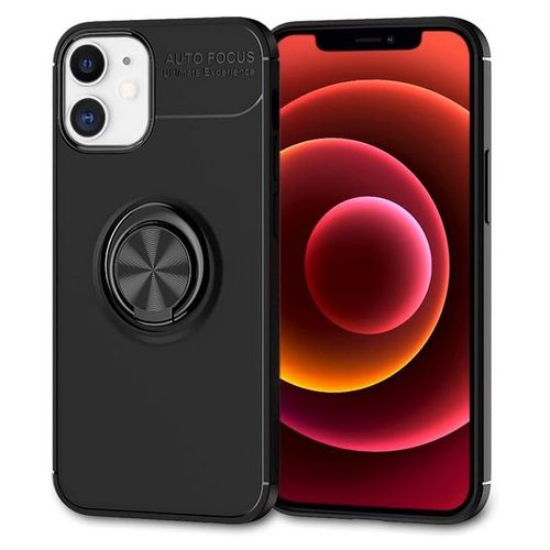 Coque Pour Apple Iphone 12 / 12 Pro - Housse Etui Silicone Ring Anti Choc + Verre Trempe - Noir