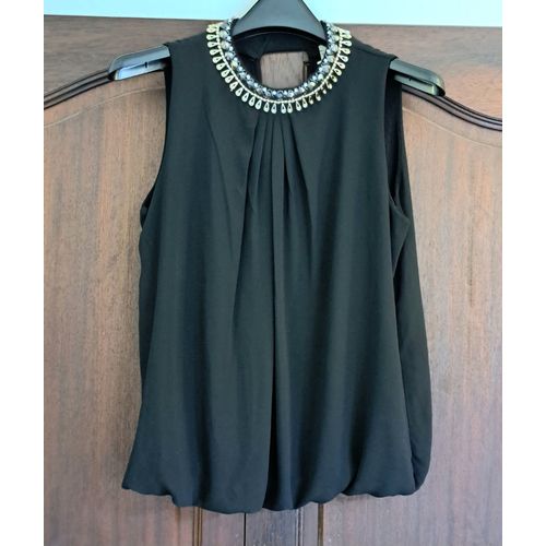 Top De Soirée Rlinea 38 Débardeur Fête Noir Bouffant Strass Paillette Or Perles Chaine - T-Shirt Femme Sans Manches - Envoi Très Rapide Et Soigne.
