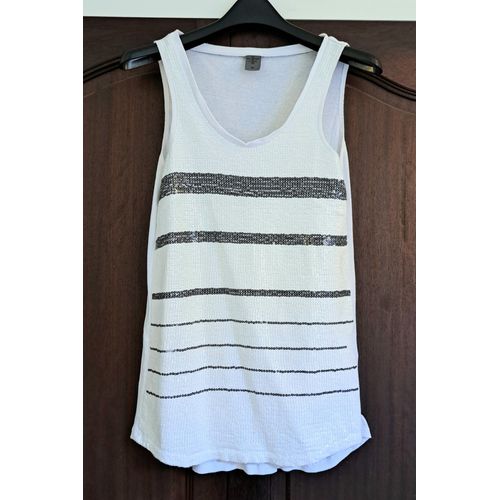 Mini Robe Sexy Courte Vero Moda Jeans Top Soirée 38 M Débardeur Fête Blanc À Sequins Strass Paillette - T-Shirt Femme Sans Manches