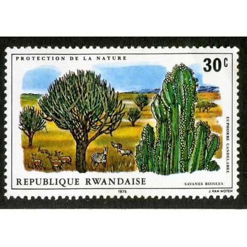 Timbre Non Oblitéré République Rwandaise, Savanes Boisées, Euphorbe Candelabre, Protection De La Nature, 1975, 30 C