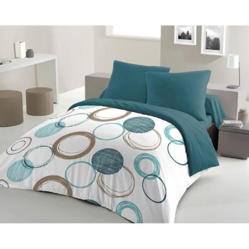 Parure De Couette Home Linge Passion Audace - Couette 240 X 260 Cm + 2 Taies D'oreiller 63x63 Cm - Bleu Canard