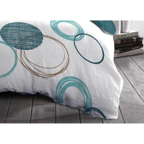 Parure De Couette Home Linge Passion Audace - Couette 140 X 200 Cm + 2 Taies D'oreiller 63x63 Cm - Bleu Canard