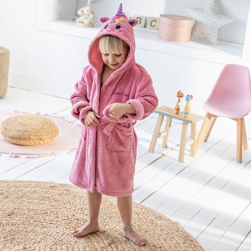 Peignoir De Bain Enfant À Capuche Licorne Personnalisable Microfibre -  - Rose